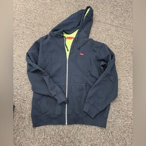 Supreme Navy Zip-Up Hoodie with Neon Lime Lining XL NWOT